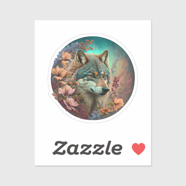 Colorful Wolf With Flowers Sticker (Sheet)