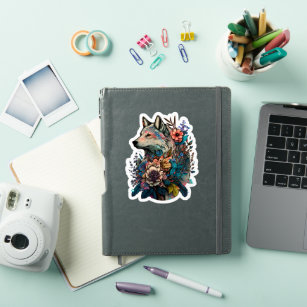 Colorful Wolf With Flowers Sticker