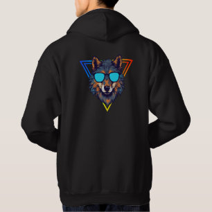 Colorful Wolf with Sunglasses Hoodie, Fun & Trendy Hoodie