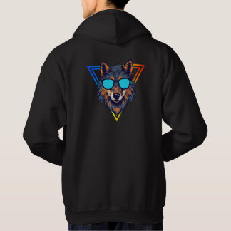 Colorful Wolf with Sunglasses Hoodie, Fun & Trendy Hoodie