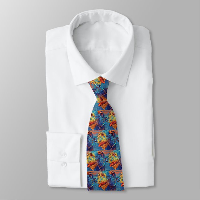 Colorful Wolfhound Profile Mens Tie - Medium image (Tied)