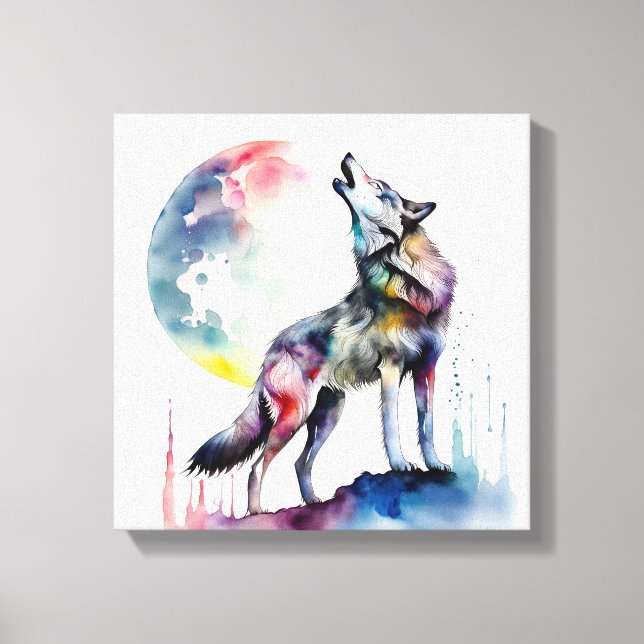 Colorful Wolf's Serenade Canvas Print (Front)