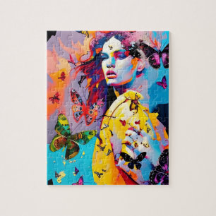 Colorful Woman and Butterflies Jigsaw Puzzle