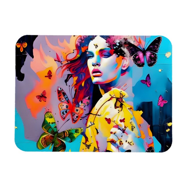 Colorful Woman and Butterflies Magnet (Horizontal)