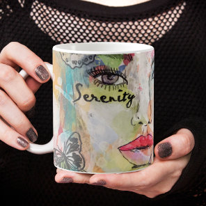 Colorful Woman Butterflies Mixed Media Art Collage Mug