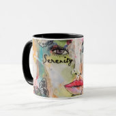 Colorful Woman Butterflies Mixed Media Art Collage Mug (Front Left)