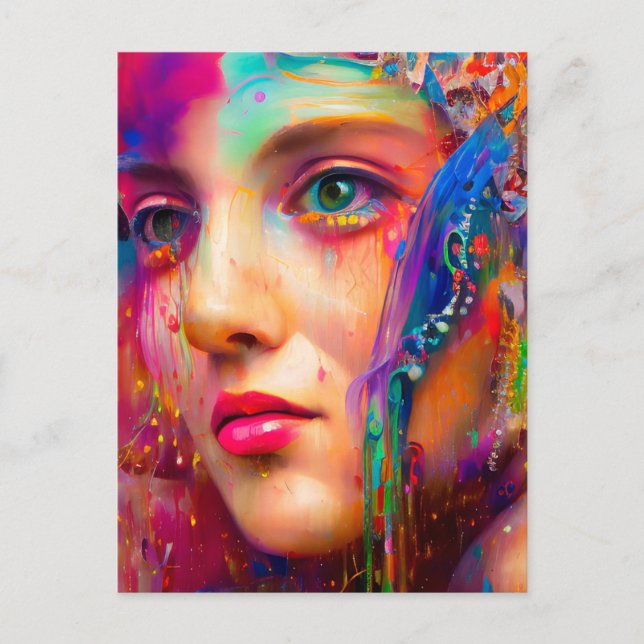 Colorful Woman Covered in Paint Postcard (Front)