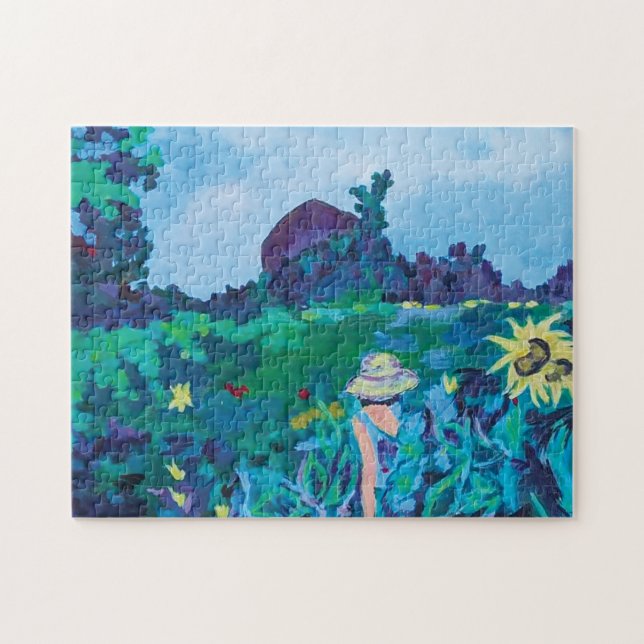 Colorful Woman in Sunflowers Jigsaw Puzzle (Horizontal)