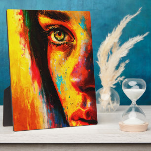Colorful Woman Portrait Vibrant Close-Up Eye Plaque