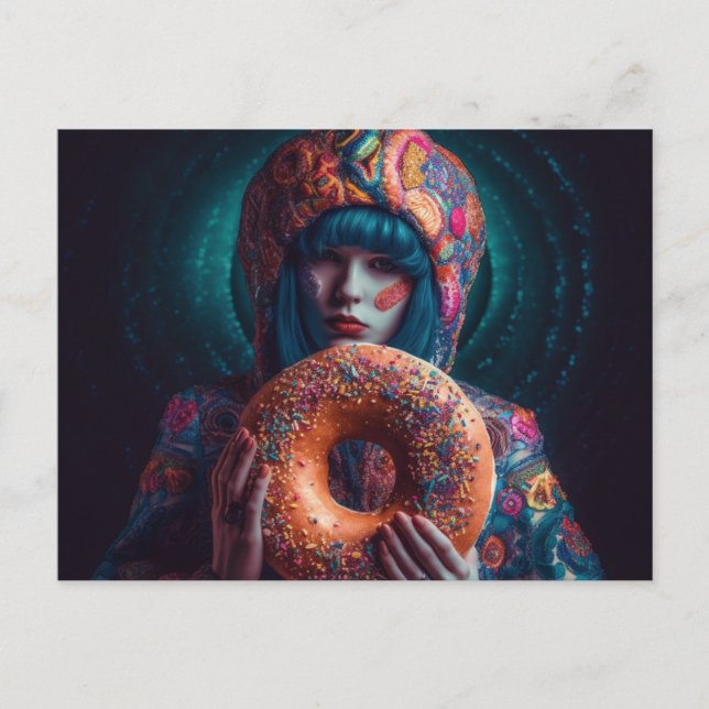 Colorful Woman With a Donut Postcard (Front)