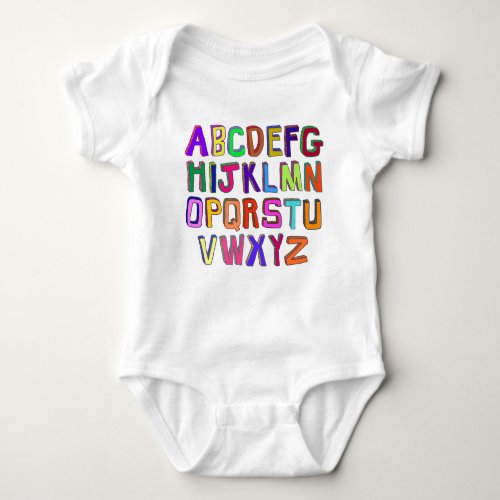 Colorful Wonky Alphabet Letters Baby Bodysuit