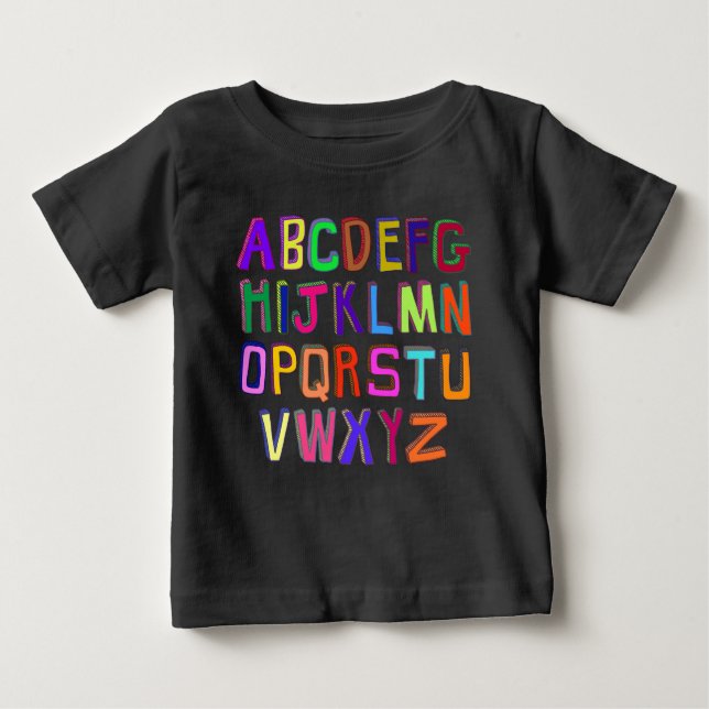 Colorful Wonky Alphabet Letters Baby T-Shirt (Front)