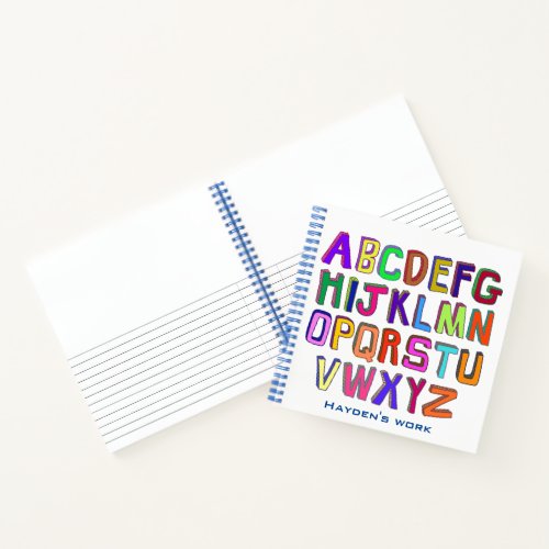 Colorful Wonky Alphabet Letters Personalised Kids Notebook