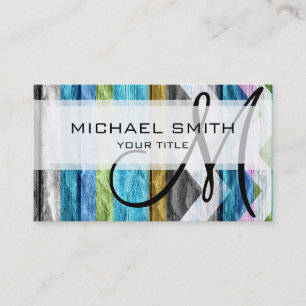 Colorful wood chevron pattern #6 business card