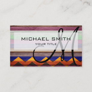 Colorful wood chevron stripes #3 business card