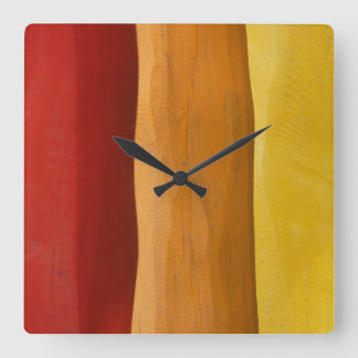 colorful wood design red orange yellow spectrum square wall clock