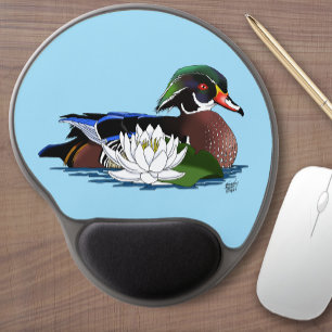 Colorful Wood Duck Water Lily Wildlife Blue Gel Mouse Pad