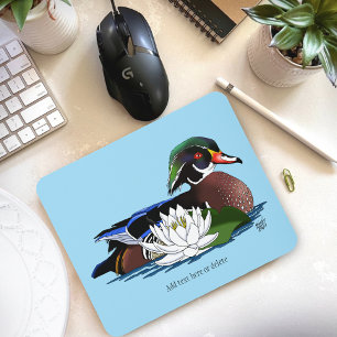 Colorful Wood Duck Water Lily Wildlife Blue Mouse Pad
