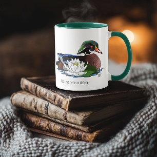 Colorful Wood Duck Water Lily Wildlife Blue Mug