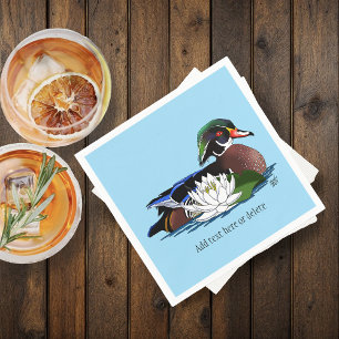 Colorful Wood Duck Water Lily Wildlife Blue Napkins