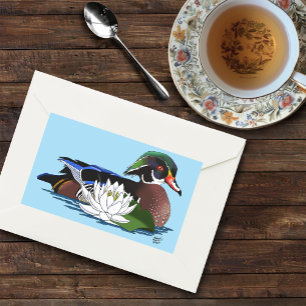 Colorful Wood Duck Water Lily Wildlife Blue Rectangular Sticker