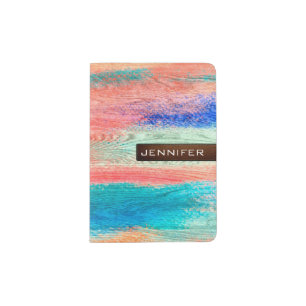 Colorful Wood Grain Modern Leather Passport Holder