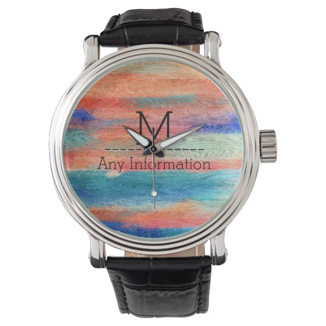 Colorful Wood Grain Monogram Watch (Front)