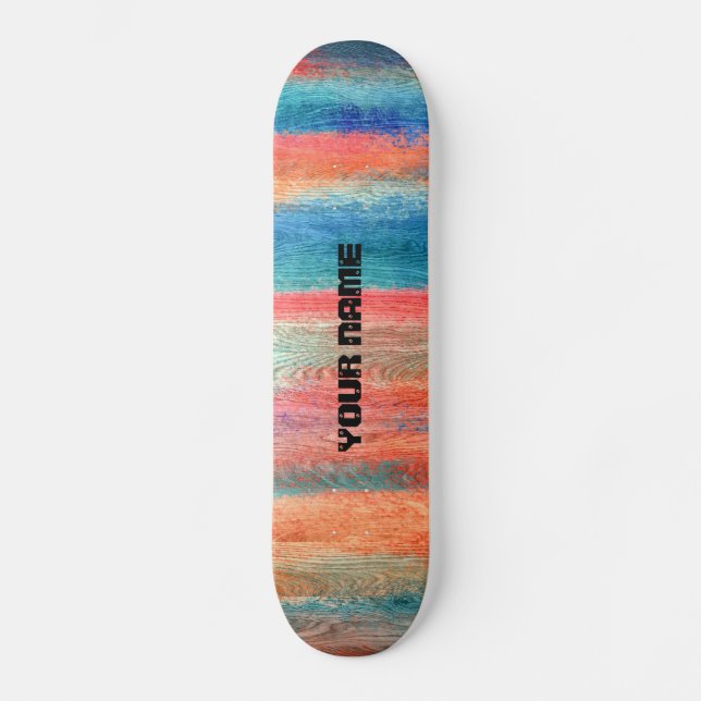 Colorful Wood Grain Skateboard (Front)