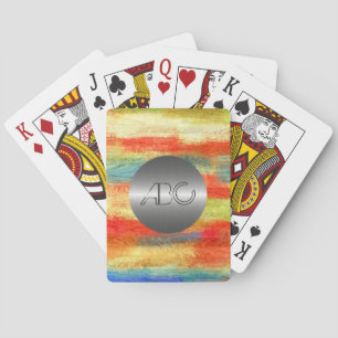 Colorful Wood Grain Texture Modern Stainless Metal Poker Cards