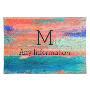 Colorful Wood Grain Texture Monogram Cloth Placemat