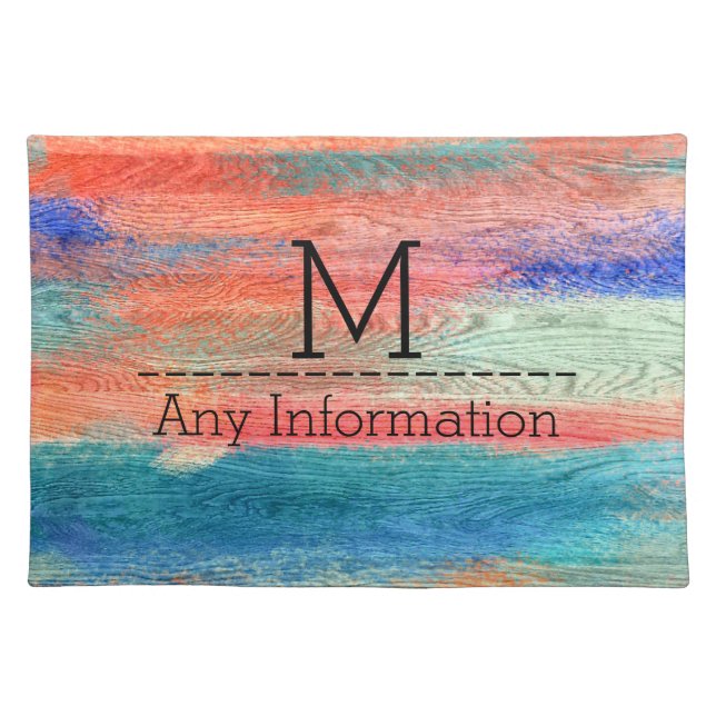 Colorful Wood Grain Texture Monogram Cloth Placemat (Front)