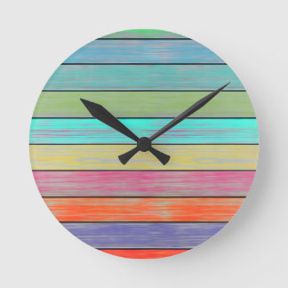 Colorful Wood Planks Round Clock