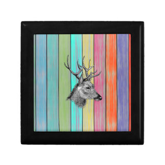 Colorful Wood Vintage Deer Head Keepsake Box