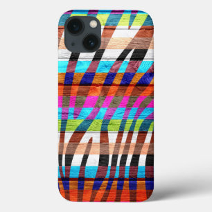 Colorful Wood Vintage Zebra Print iPhone 13 Case
