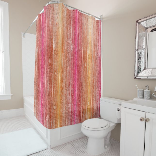 colorful wood wall shower curtain (In Situ)