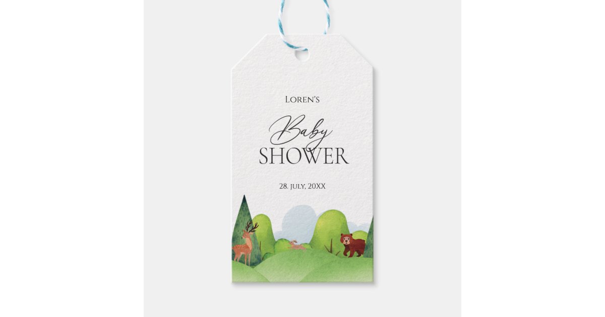 Colorful Woodland Animals Baby Shower Gift Tags