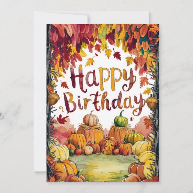 Colorful Woodland Autumn Fall Happy Birthday Card (Front)