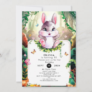Colorful Woodland Bunny Birthday Invitation