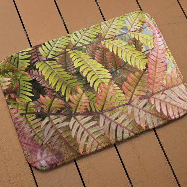 Colorful Woodland Ferns Floral Bath Mat (In Situ)