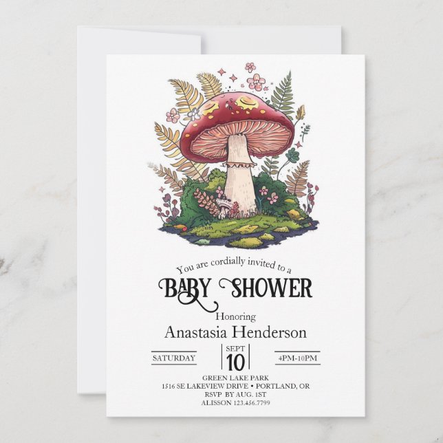 Colorful Woodland Mushroom Baby Shower Invitation (Front)