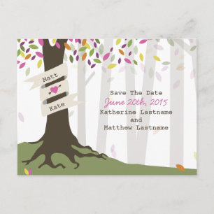 Colorful Woodland Wedding Save The Date Postcard