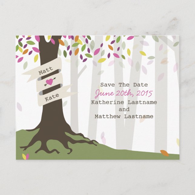 Colorful Woodland Wedding Save The Date Postcard (Front)