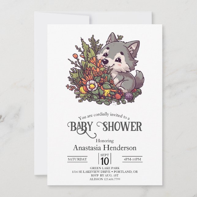 Colorful Woodland Wolf Baby Shower Invitation (Front)