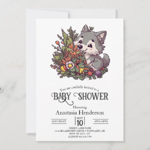 Colorful Woodland Wolf Baby Shower Invitation