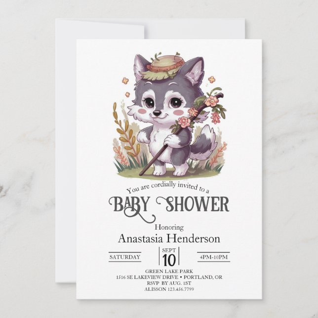 Colorful Woodland Wolf Baby Shower Invitation (Front)