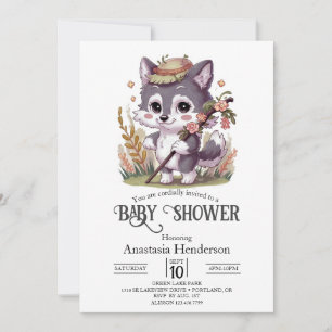 Colorful Woodland Wolf Baby Shower Invitation