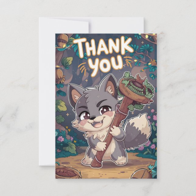 Colorful Woodland Wolf Thank You Card (Front)