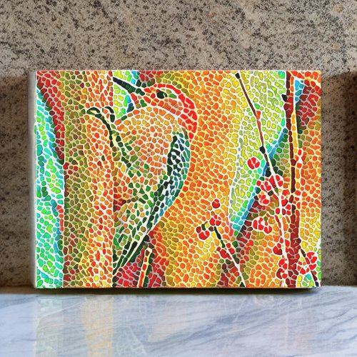 Colorful Woodpecker in Tree Faux Mosaic Postcard