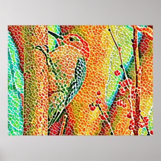 Colorful Woodpecker in Tree Faux Mosaic