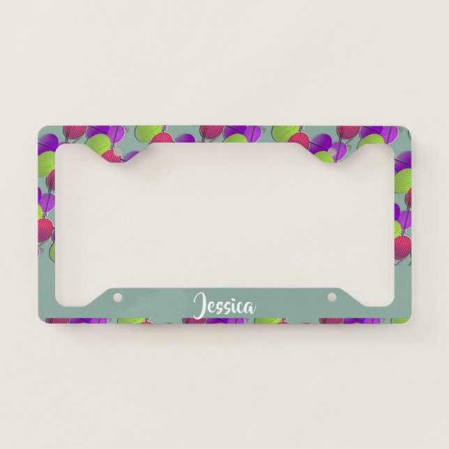 Colorful wool on gray license plate frame (Front)